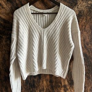 Pink Rose Cream V-Neck Sweater